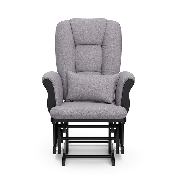 Storkcraft Tuscany Custom Glider and Ottoman with Free Lumbar Pillow (Black/Slate Gray Swirl) - Cleanable Upholstered Comfort Rocking Nursery Chair with Ottoman