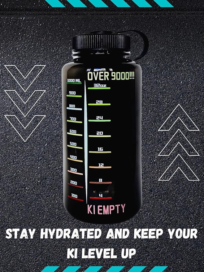 Water Bottle, Anime Inspired, It's over 9000, BPA-Free Large Plastic Water Jug With Screw Top Lid, Wide Mouth, Hydration For Outdoor Sports, Gym, Yoga. Holds 32 Ounces, Travel Container