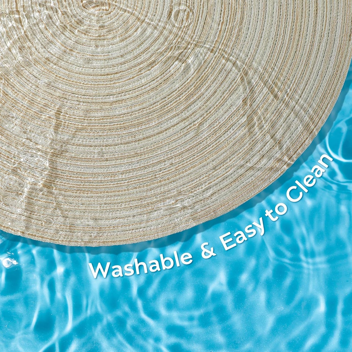 Leetaltree Round Placemats Heat and Slip Resistant Cotton Table Mats, Washable Bohemian Placemats for Dining Tables (White Beige, Set of 4)