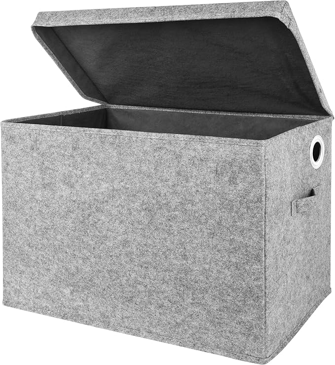 Sammy & Lou Collapsible Felt Soft Toy Box Toy Chest for Toddlers Toy Storage Organizer with Handles and Hinged Lid, 22 x 14.5 x 15 inches, Light Gray