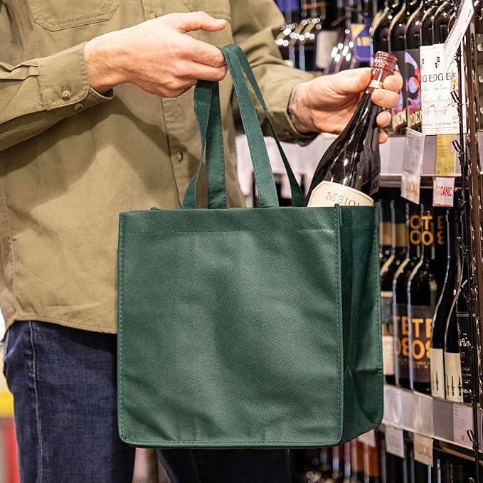 True Wine Shopping Bag 6 Bottle with Bottle Divider Insert, Bottle Carry Bag, Shopping Bag for Wine Bottles, Bottle Tote, Reusable, Green