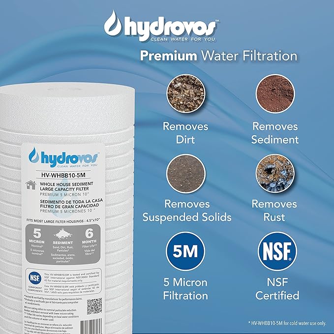 4.5 x 10 Inch Large Capacity Whole House Water Filter, NSF 42 Certified 5 Micron Sediment Filtration, Compatible with Whirlpool WHKF-GD25BB Aqua-Pure AP810, AP801 GE GXWH30C GXWH35F GWWH40