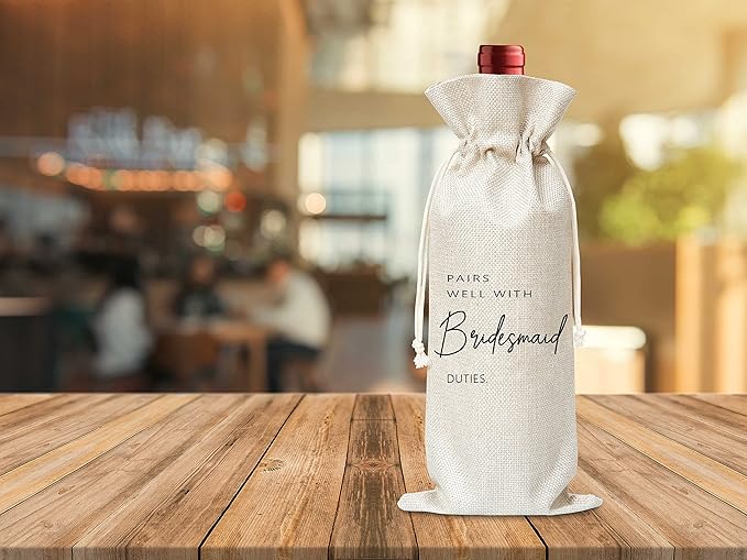 Bridesmaid Gifts Wine Bag - Gift For Bridesmaids, Bridal Shower, Engagement, Bachelorette Party Favor - Cotton Burlap Wine Bag (1 Pcs) - WB022