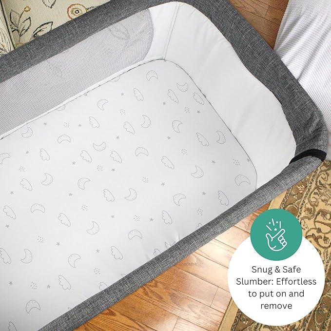 TansyPanda Bassinet Sheets for Cloud Baby, Yacul, Dream On Me Traveler, Skylar, BabyBond, Simmons, 3 PC, 33x20 in, Ultra Soft, Breathable Snug Fit, Unisex Boys Girls, Gray White (Moon, Stars, Clouds)