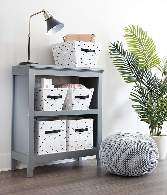 iDesign Arrow Fabric Storage Cube Bin, Small Basket Container with Dual Side Handles for Closet, Bedroom, Toys, Nursery - Black and White