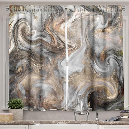 Ambesonne Marble Kitchen Curtains, Retro Style Paintbrush Colors in Marbling Texture Watercolor Artwork, Window Drapes 2 Panel Set for Kitchen Cafe Decor, 55" x 39", Sand Brown