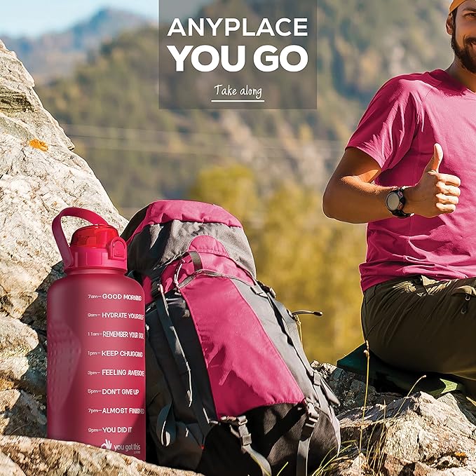 Motivational Water Bottle with Straw & Handle,One Gallon Water Bottle 128 oz/3.8L,Reusable Water Jug, Achieve All-Day Hydration SpillProof, BPA FREE