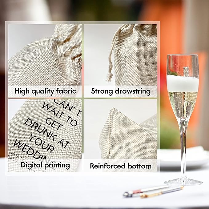 Engagement Wine Gift Bags - Gift for Engagement Gift for Couples, Gift for her, Bride Gift - Reusable Burlap With Drawstring Gift Bag (5.5"x 13.5")-1 Pcs/jiu025