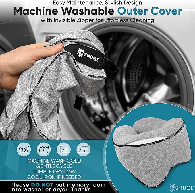 SNUGL Neck Travel Pillow - Memory Foam Airplane Pillow - Flight Pillow | Neck Support Travel Pillow with Carry Bag & Clip | Neck Pillows for Sleeping Travel Plane | Flying Travel Essentials - Grey