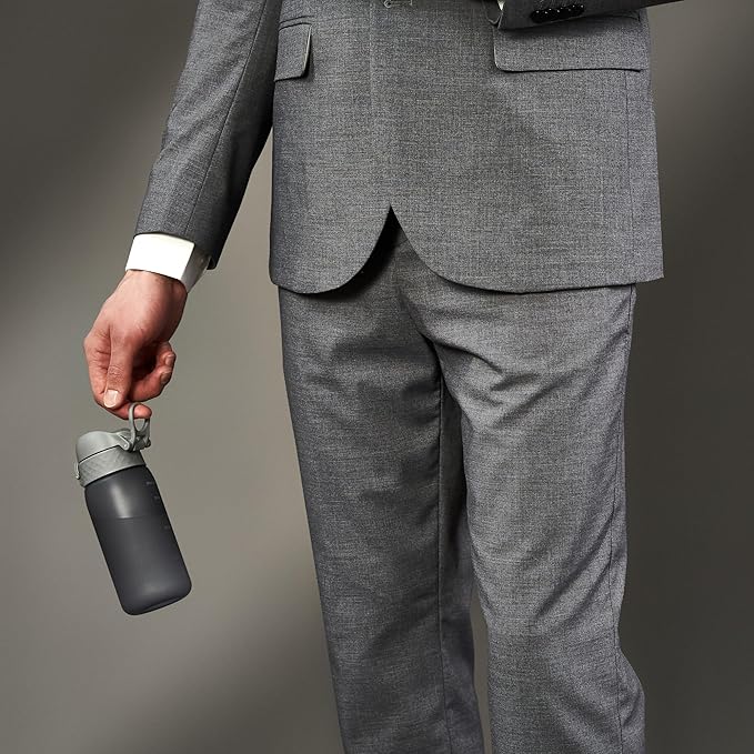 Ion8 Small Water Bottle, 350 ml/12 oz, Leak Proof, Easy to Open, Secure Lock, Dishwasher Safe, BPA Free, Carry Handle, Hygienic Flip Cover, Easy Clean, Odor Free, Carbon Neutral, Grey