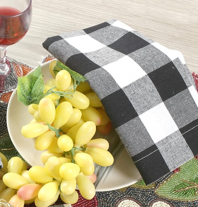 Buffalow Plaid Cloth Napkins, Check Napkins,Cloth Napkins,Cotton Napkins,Dinner Napkins Cloth,Dinner Napkins,Cloth Napkins Set of 12 Cotton,Napkins Cloth,Cloth Napkins cotton- 18x18 Grey White