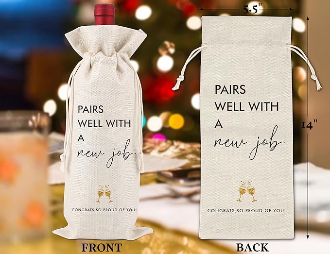 New Job Gifts,Job Promotion Gift,Congrats on New Job,Leaving Job Gifts,Going Away Gifts for Coworker,New Chapter Of Your Life Wine Bags,New Job Gifts Wine Bag,1 Drawstring Gift Wine Bag,Q11