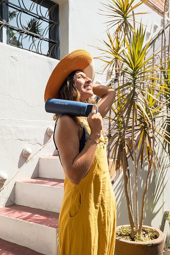 LifeStraw Go Series – Double Wall BPA-Free Vacuum Insulated 18 oz Stainless Steel Water Filter Bottle for travel and everyday use; Aegean Sea