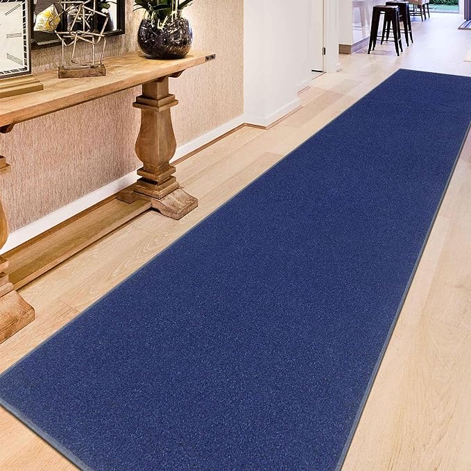Machine Washable Modern Solid Design Non-Slip Rubberback 3x10 Traditional Runner Rug for Hallway, Kitchen, Bedroom, Living Room, 2'7" x 9'10", Navy