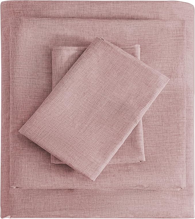 Twin Sheets Wine Red, Ultral Soft Cationic Linen Look Sheets, Luxury Cooling Cozy Bed Sheet Set with Non-Slip Fitted Sheet