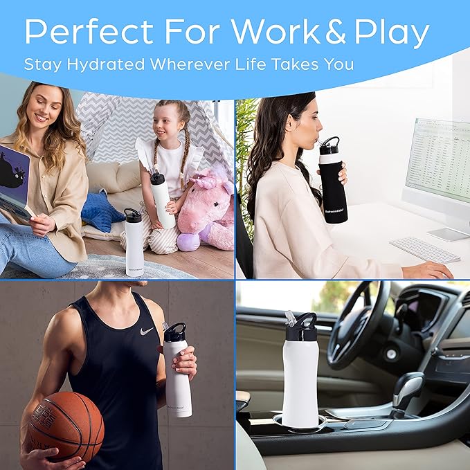 Insulated Stainless Steel Metal Water Bottle with Straw Lid - Vacuum Insulated Water Bottles, Keeps Hot and Cold - Sports Canteen Bottle