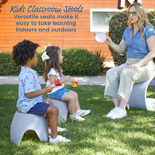 ECR4Kids Ayana Stool Set, Flexible Seating, Light Grey, 4-Pack