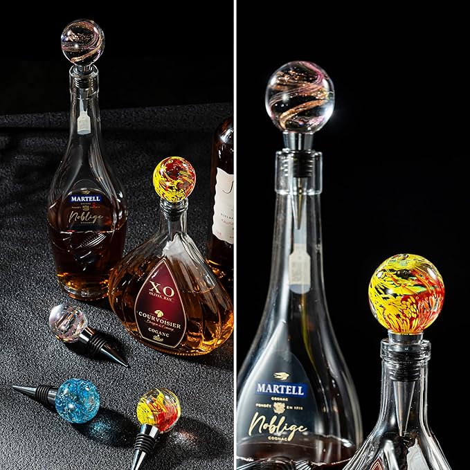 Murano Glass Wine Stoppers, Reusable Wine Bottle Stopper Champagne Stoppers, Perfect Kitchen Wine Decor Wine Accessories Gifts for Men and Women (yellow)