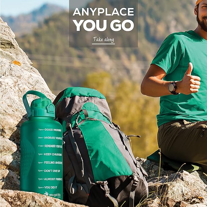 Motivational Water Bottle with Straw & Handle,One Gallon Water Bottle 128 oz/3.8L,Reusable Water Jug, Achieve All-Day Hydration SpillProof, BPA FREE