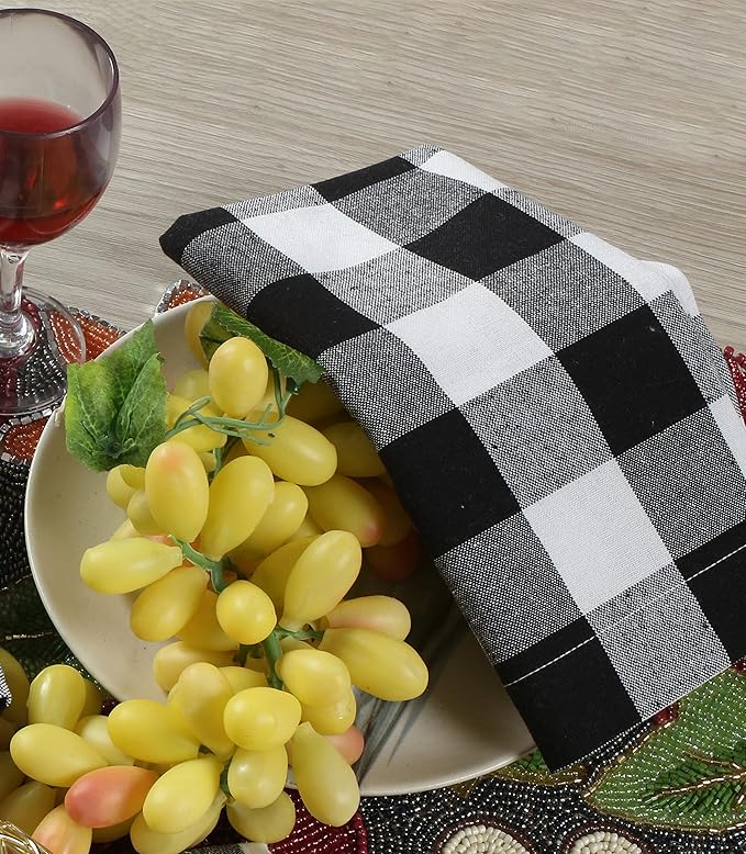 Buffalow Plaid Cloth Napkins, Check Napkins,Cloth Napkins,Cotton Napkins,Dinner Napkins Cloth,Dinner Napkins,Cloth Napkins Set of 12 Cotton,Napkins Cloth,Cloth Napkins cotton- 18x18 Black White