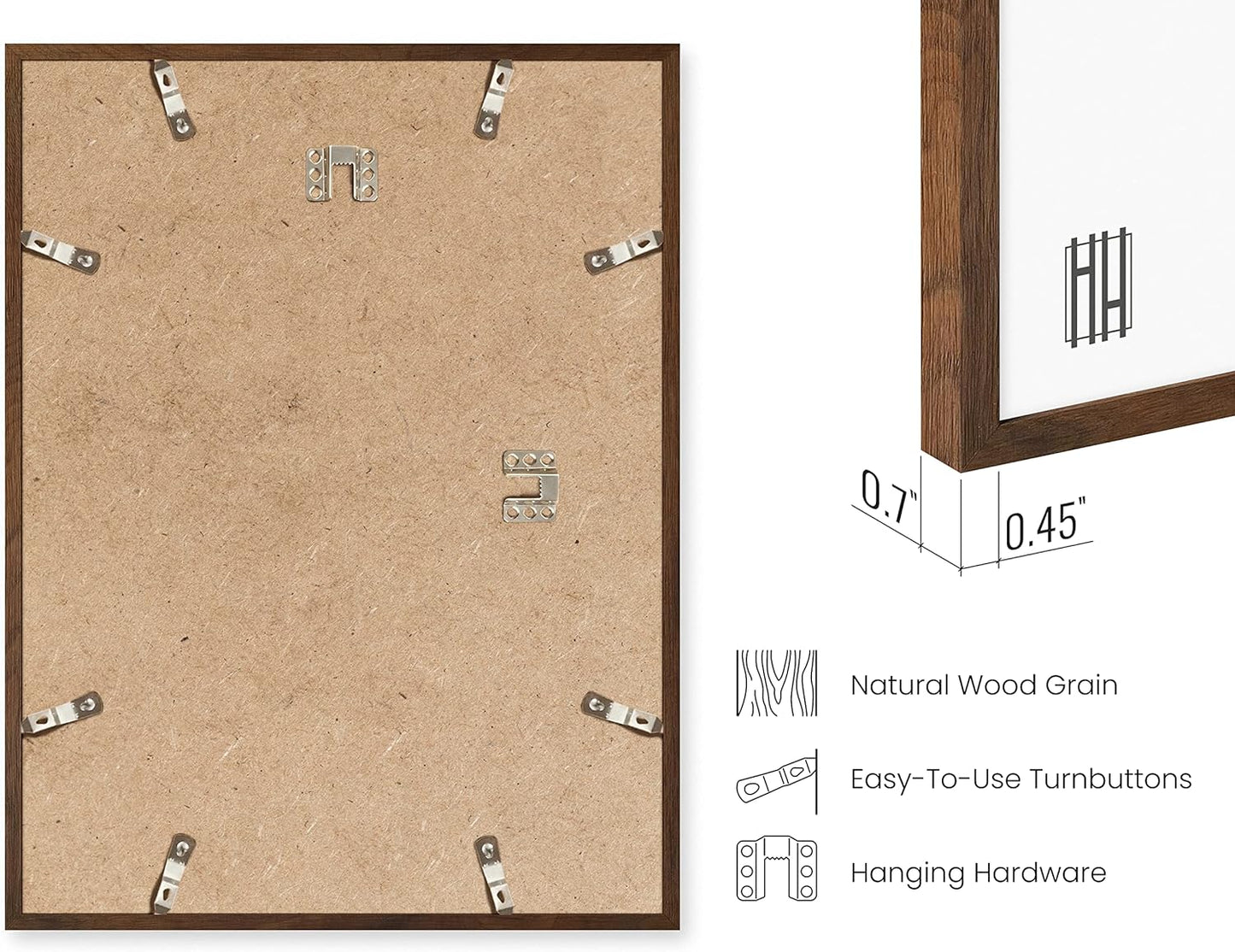 HAUS AND HUES Photo Gallery Wall Frame Set - Set of 5 Walnut Frames for Gallery Wall, Gallery Wall Frames, Multiple Picture Frames for Wall Collage (Two 8x10, Two 11x14, One 16x20 Framed Walnut)