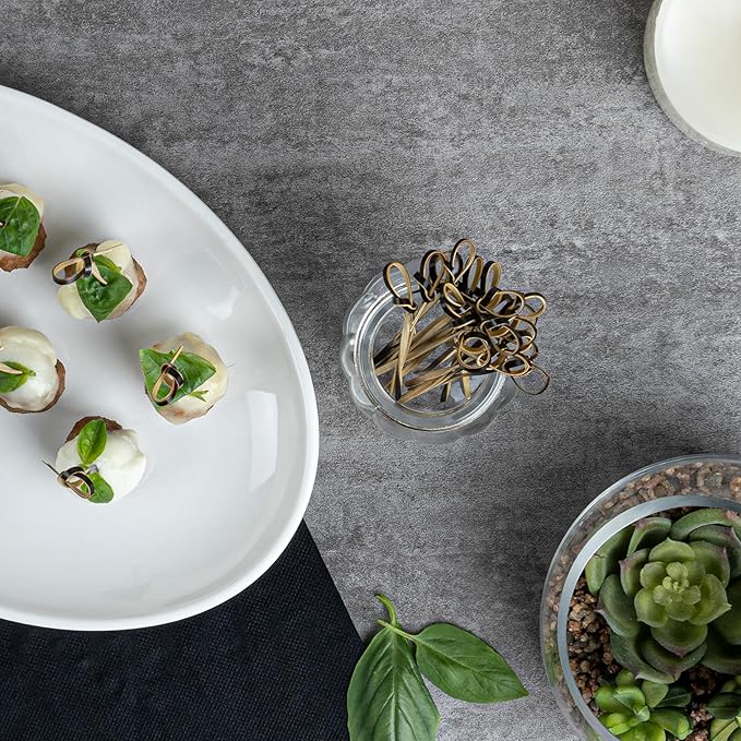 Restaurantware 6 Inch Twisted Bamboo Skewers 1000 Sturdy Disposable Bamboo Food Picks - Sturdy Looped Knot Black Bamboo Appetizer Picks Sustainable For Serving Appetizers and Cocktail Garnishes