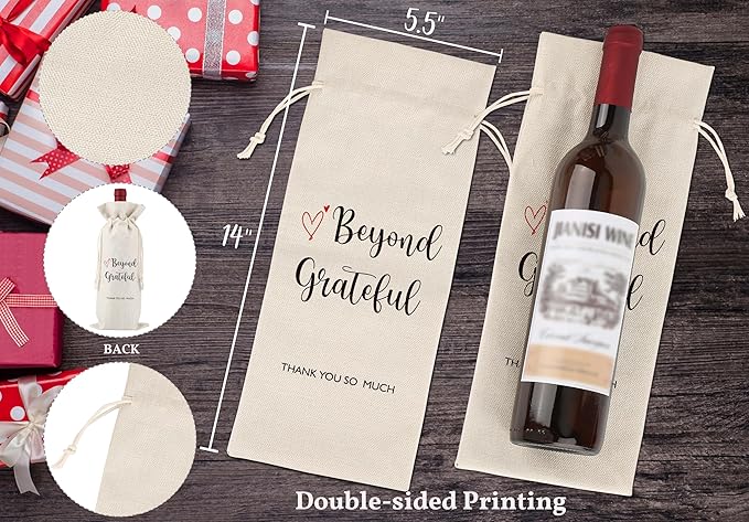 Beyond Grateful Wine Gift Bag,Thank You Gifts for Colleagues,Friends,Employee,Bosses,Gift for Encouragement,Appreciation Gifts,Retirement Gift Bag,Reusable Wine Bags With Drawstring,L41