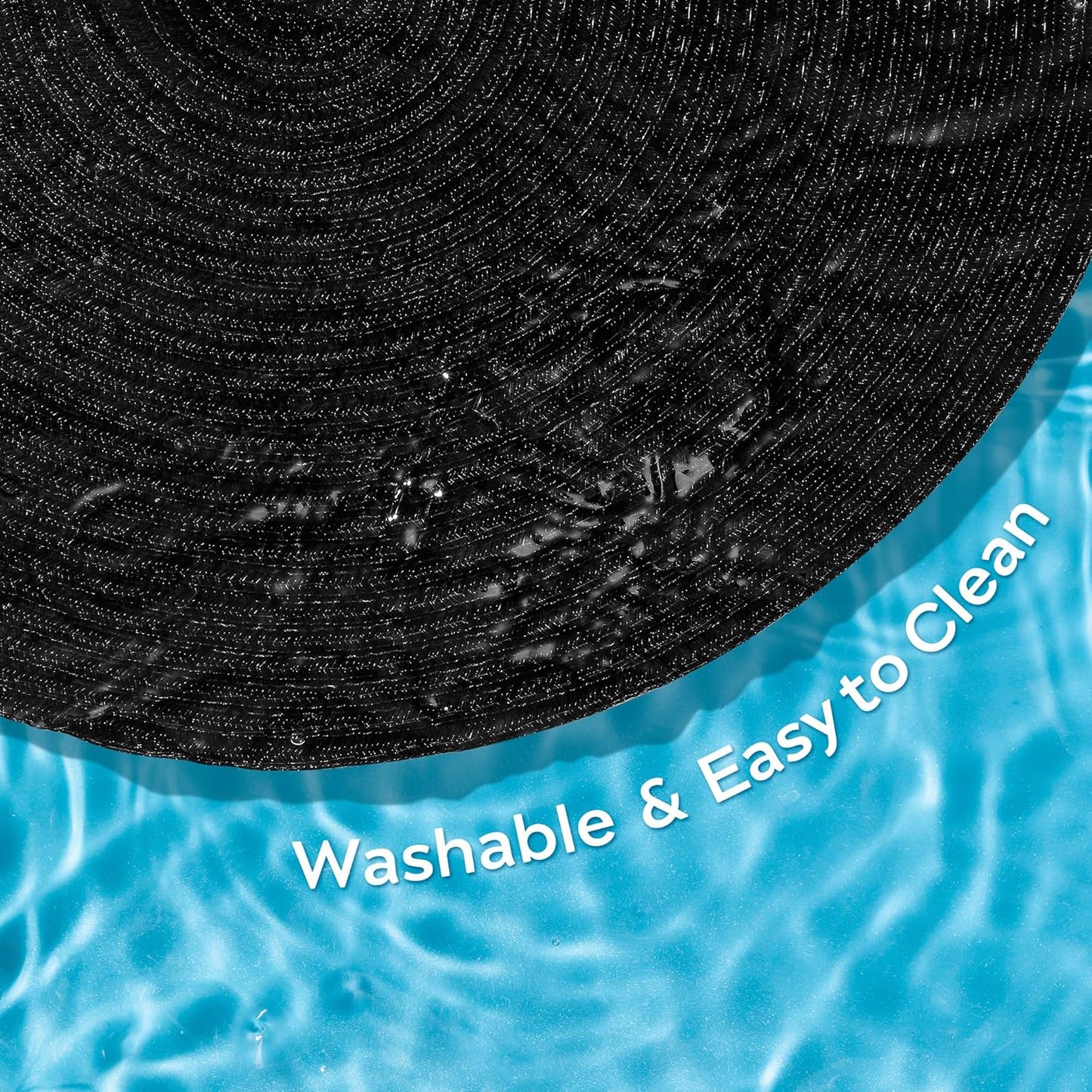 Leetaltree Round Placemats Heat and Slip Resistant Cotton Table Mats, Washable Bohemian Placemats for Dining Tables (Black, Set of 4)