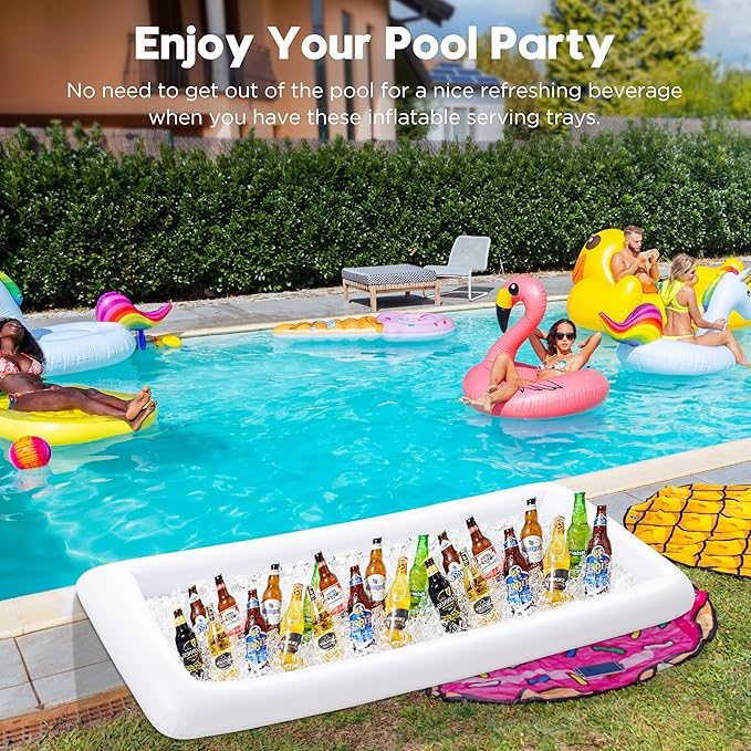 HBlife 4 PCS Inflatable Serving Bar, 2 Size Inflatable Buffet Cooler for Party,BBQ,Luau, Salad Ice Tray Food Drink Containers with Drain Plug and 1 Hand Air Pump