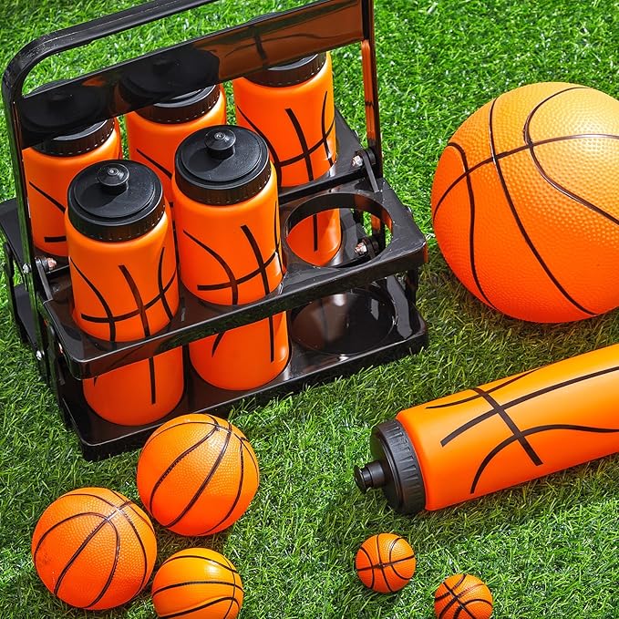 Water Bottle Carrier with 6 Bottles 20 oz Basketball Water Bottles for Boys with Carrier Squeeze Water Bottles Sports Team Water Bottles with Carrier for Fitness Bike Gym