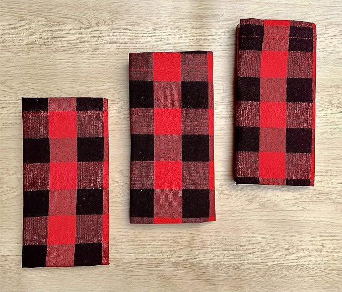 Buffalow Plaid Cloth Napkins, Check Napkins,Cloth Napkins,Cotton Napkins,Dinner Napkins Cloth,Dinner Napkins,Cloth Napkins Set of 12 Cotton,Napkins Cloth,Cloth Napkins cotton- 18x18 Red Black