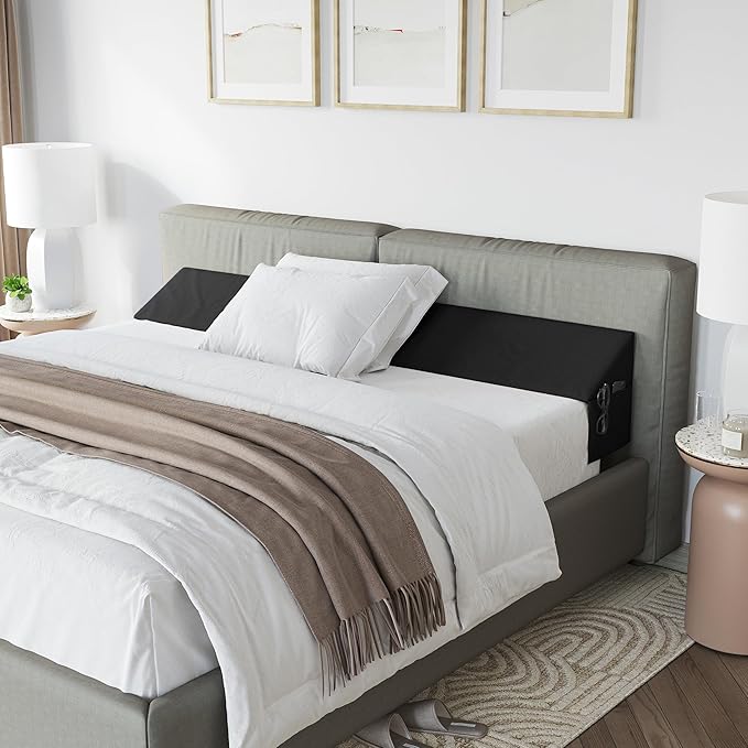 Wedge Pillow Headboard Bed Gap Filler California King - Headboard Pillow 72 X 10 X 6 - Long Pillow for Bed Wedge Gap Filler with Large Pocket for Bed Accessories - Mattress Gap Filler (Black)