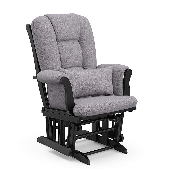 Storkcraft Tuscany Custom Glider and Ottoman with Free Lumbar Pillow (Black/Slate Gray Swirl) - Cleanable Upholstered Comfort Rocking Nursery Chair with Ottoman