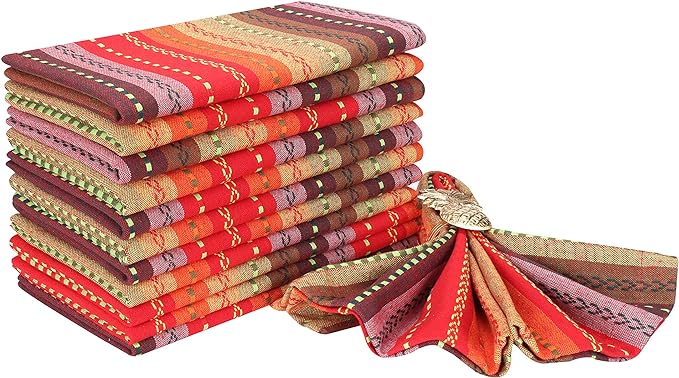 Cloth Napkins,Cotton Napkins,Dinner Napkins Cloth,Dinner Napkins,Cloth Napkins Set of 12 Cotton,Napkins Cloth,Cloth Napkins Cotton,Cotton Dinner Napkins, Salsa Stripe Napkins 18x18 Red Multi