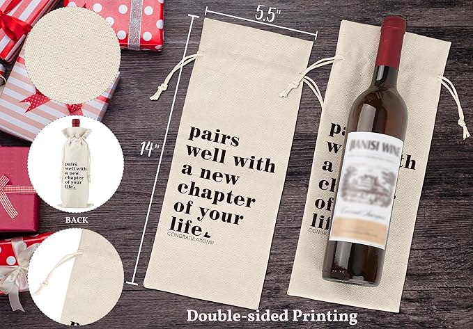 New Chapter, Fresh Start,Gift for Her, Gift for Him,Retirement Gift, Gifts for Co-worker,Gift for Promotion,New Job Gifts for Colleague,Coworker,Boss,Friends,Reusable Wine Bags With Drawstring,L13