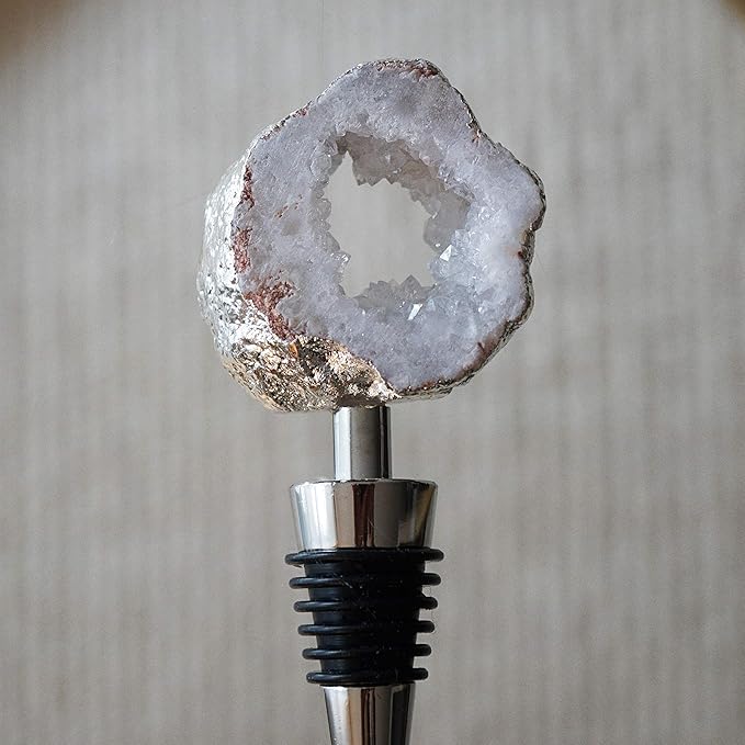 NIKITA Crystal Bottle Stopper - Natural Quartz Agate Bar Accessory in Gold or Silver - Engagement Gifts for Couples Newly Engaged or Bride to Be - Wine seal - Wine Stopper (Silver)