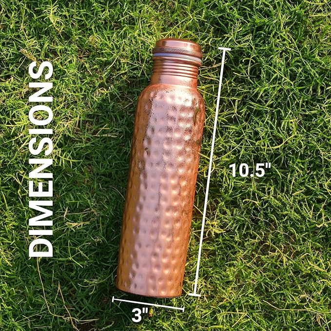 THE ART BOX Hammered Copper Water Bottle 32 Oz / 950 ml Large with Anti Slip Bottom Leak Proof Lid Ayurvedic Pure Copper Vessel for Drinking, Travel, Sports, Fitness and Yoga (Hammered)