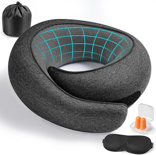 SFXULIX Travel Pillow,Travel Neck Pillow, Memory Foam Neck Pillow Airplane, 360°Travel Pillows for Airplanes, Airplane Pillow, Soft Airplane Neck Pillow Stowable U-Shaped Pillow (Dark Gray)