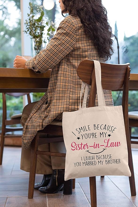 LIBIHUA I Smile Because You are My Sister in Law - Funny Sister-In-Law Gift - Unique Family Gag Gift - Birthday Christmas Novelty Present Ideas for Sister In Law – Shoulder Bag Shopping Bag Tote Bag