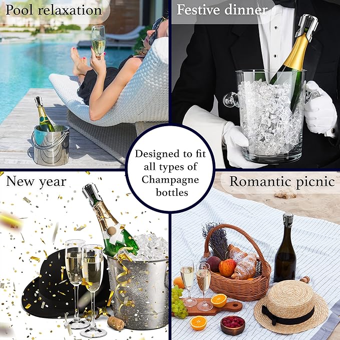 Champagne Stoppers for Sparkling Bottle Sealing - Saver Accessories Toppers for Wine Napa Moet Bottega - Cone-shaped wine stoppers and Dual-sided Stainless Steel Cover Bottles Set (Pink 2 & 2)