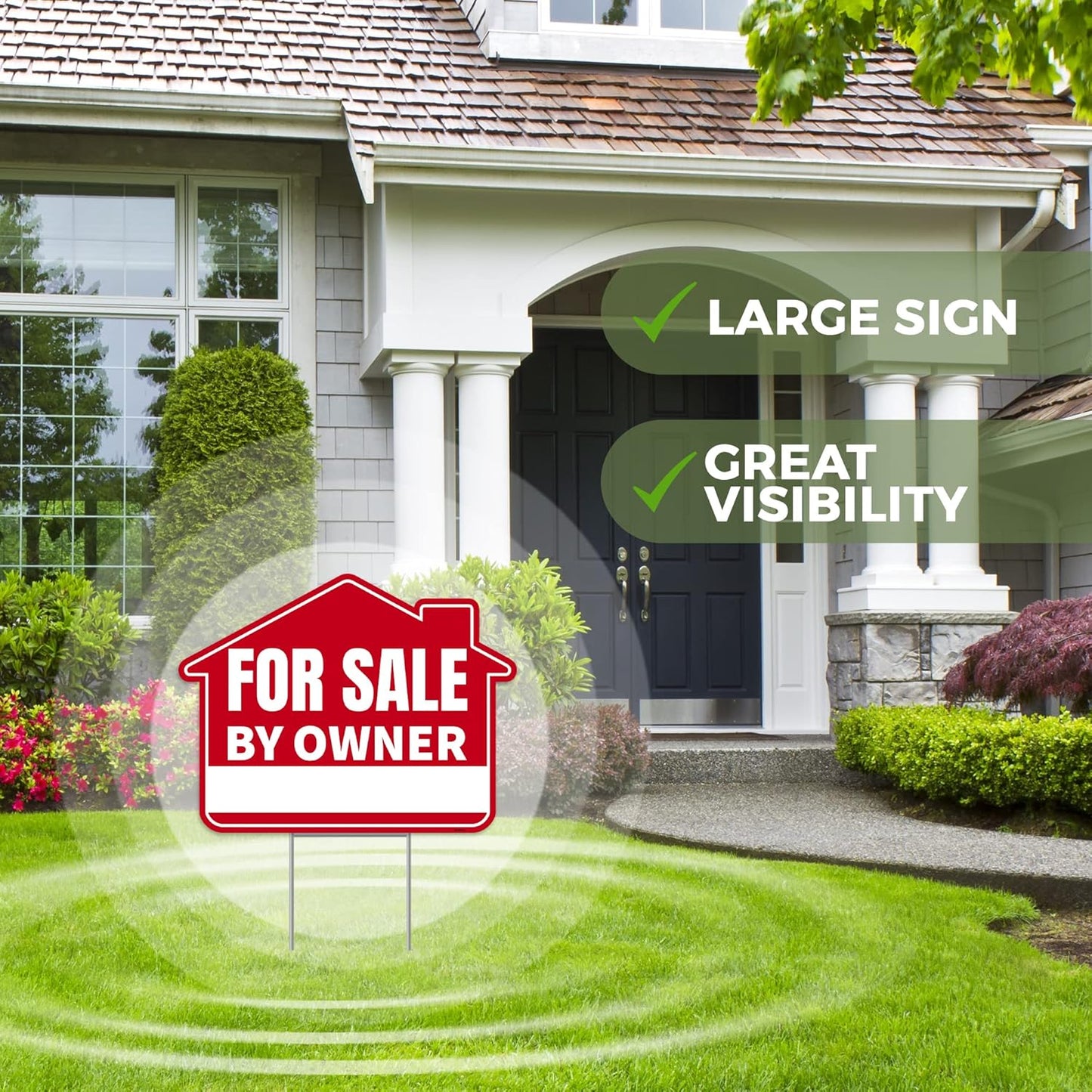 3PC For Sale By Owner Sign with Stakes, 17 Inches by 13 Inches - Double Sided Signs - Corrugated Plastic - FSBO Yard Sign for Home House Real Estate