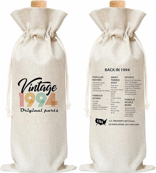 Tedea 30th Birthday Wine Gift Bag, Retro Vintage Back In 1994 Birthday Gift Wine Bag For Women Men, Best Friend, Coworker, Birthday Party Decorations, 1 Pc Wine Bag (G15)
