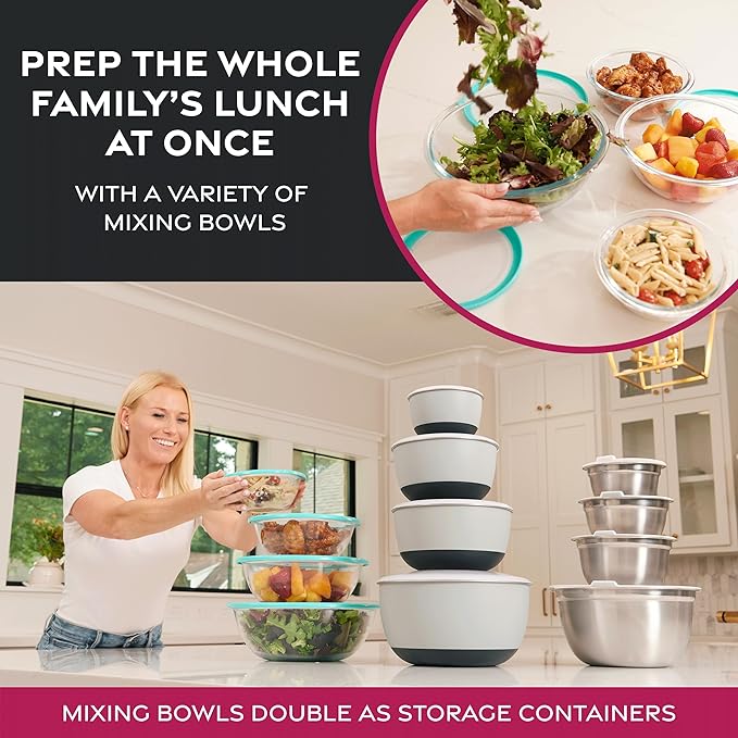 FineDine Stainless Steel Mixing Bowls (Set of 5) Stainless Steel Mixing Bowl Set - Easy To Clean, Nesting Bowls for Space Saving Storage, Great for Cooking, Baking, Prepping