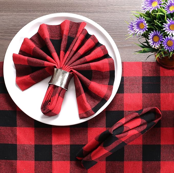 Buffalow Plaid Cloth Napkins, Check Napkins,Cloth Napkins,Cotton Napkins,Dinner Napkins Cloth,Dinner Napkins,Cloth Napkins Set of 12 Cotton,Napkins Cloth,Cloth Napkins cotton- 18x18 Red Black