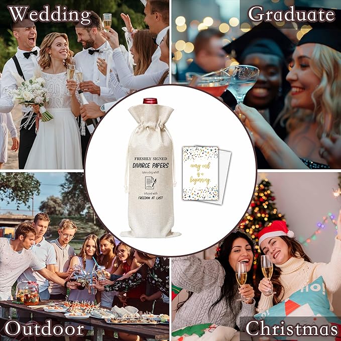 Dskly Divorce Gifts Wine Bag & Card, New Beginning Gifts, Break Up Wine Bag Gifts For Divorced Women Men Friends Sisters, Pairs Well With Freshly Signed Divorce Papers Wine Bag For Divorce Party -43