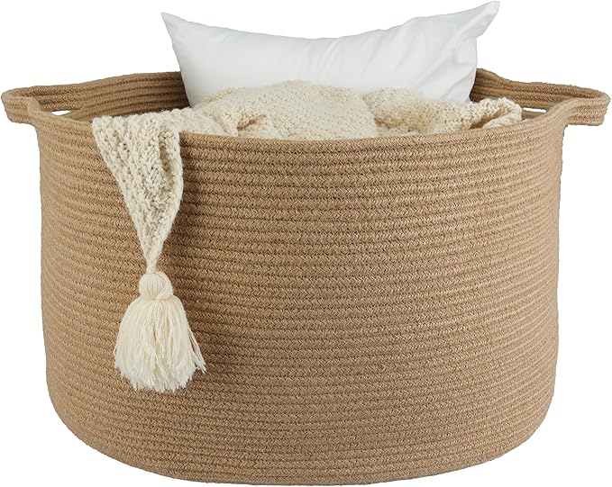 Large Jute Rope Basket Blankets Basket Living Room 22"x14" Toy Basket for Kids and Dogs Rope Storage Basket for Nursery Woven Laundry Basket for Clothes Towels Baby Toy Storage round