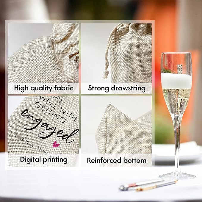 Engagement Wine Gift Bags - Engagement Gift for Couples, Gift for her, Bride Gift - Reusable Burlap With Drawstring Gift Bag (5.5"x 13.5")-1 Pcs/jiu023