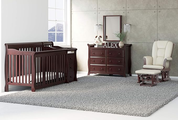 Storkcraft Tuscany Custom Glider and Ottoman with Free Lumbar Pillow (Espresso/Beige) - Cleanable Upholstered Comfort Rocking Nursery Chair with Ottoman