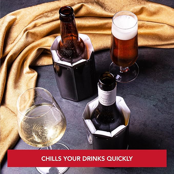 Vacu Vin Active Cooler Mini - Black - Wine & Drinks Cooling Sleeve (0,3-0,5 l) - Rapidly Chills and Maintains Cold Temperatures - Versatile for Beer, Wine and More