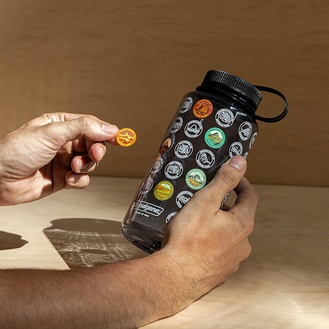 National Parks Plastic Water Bottle with Stickers Kit, Light Weight Adventure Bottle, Waterproof Stickers for Water Bottle, Wide Mouth Lid Bottle 32oz